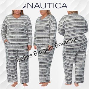 Nautica Women's 2-Piece Fleece Pajama Set V Neck Long Sleeve Pant w Pockets XXL